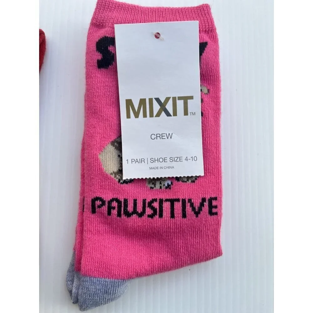 3 Mix it Pawsitive Red Holiday crew Socks and holiday slippers Shoe Size 4-10